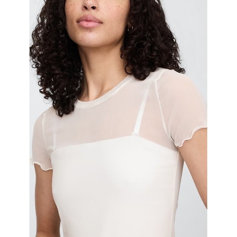 GAP Women's Stretch Mesh Knit Crewneck T-Shirt - Ivory - #784405 -‎ Large